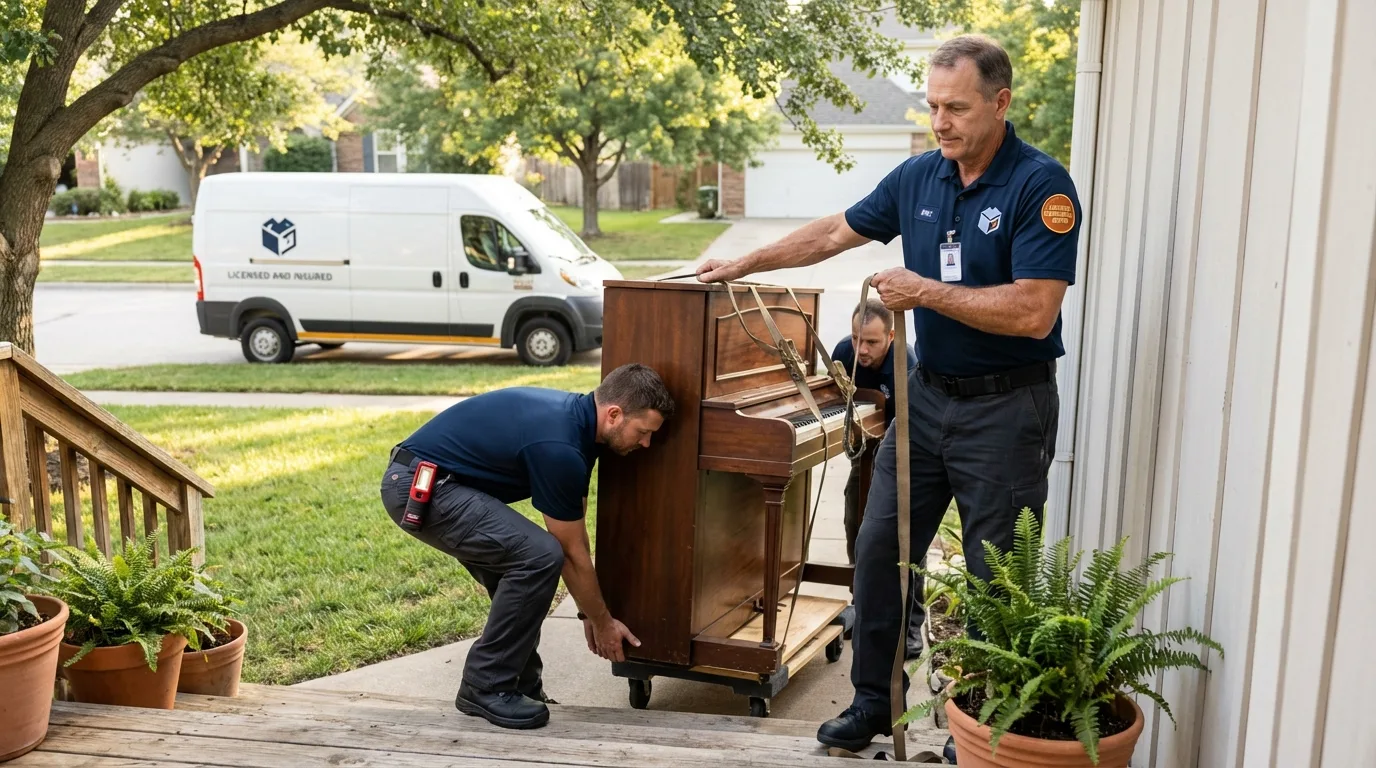 Licensed piano movers securing grand piano in Fort Oglethorpe, GA